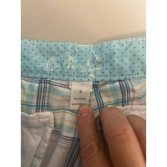 O'Neill Shorts Ocean Blue White Plaid Bermuda 100% Cotton Sz 5 Beachy Coastal - Picture 10 of 10